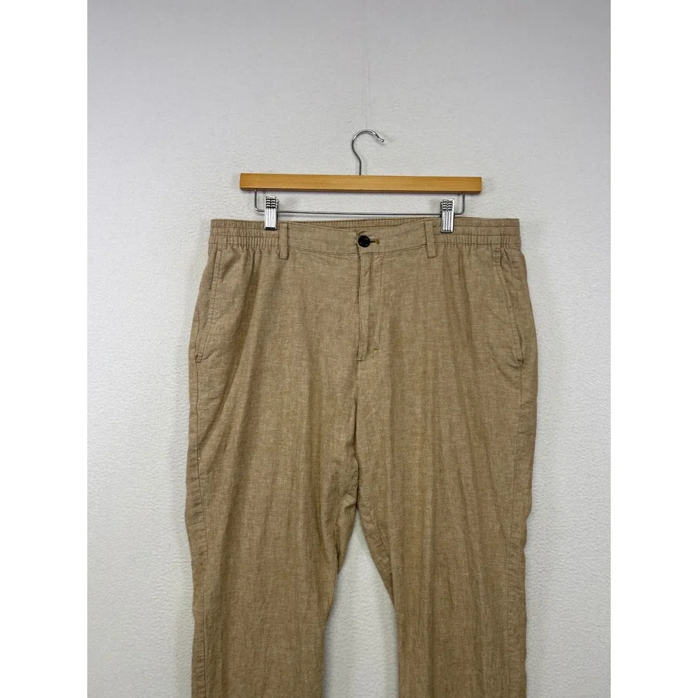 Coastal Old Money Banana Republic Mens 36x30 Tan Linen Blend Slim Tapered Pants